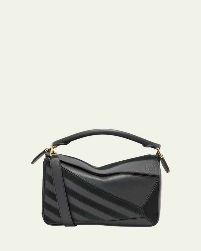 Puzzle Small Striped Top-Handle Bag in Leather & Suede